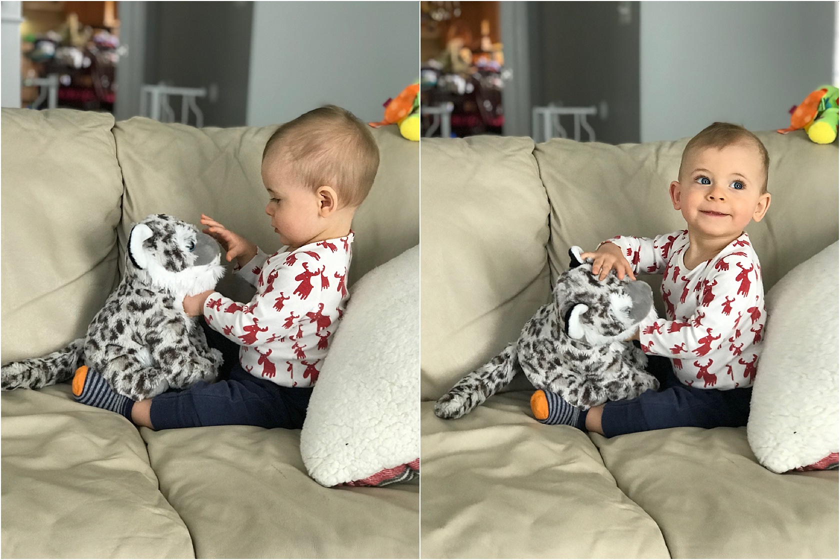  Zeke LOVED his snow leopard! He was givin' him cuddles! 