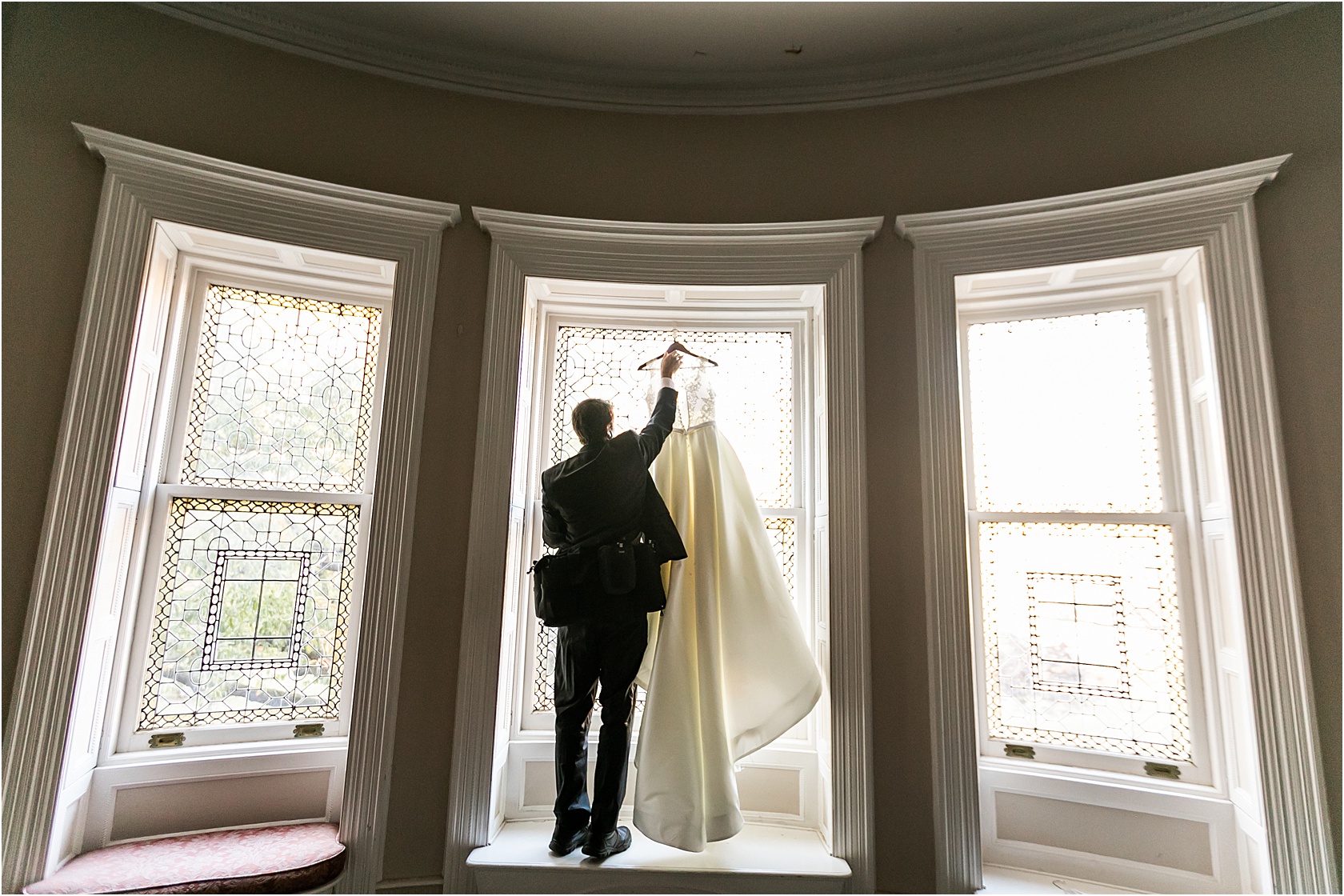The day starts with details. We can't even tell you how many doors, windows, dressers, fireplaces, mantels, staircases, or any other object we've hung a dress on. But it's always beautiful!