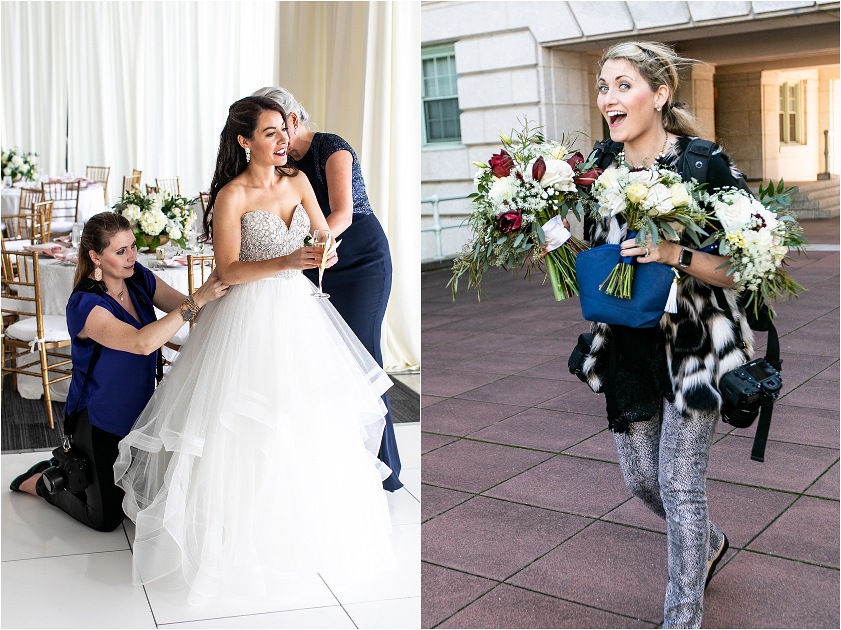  Oh, I’m not just a wedding photographer. I’ll gladly bustle your train, fix your hair, help with makeup and carry florals. That’s why they pay me the big bucks… (those things are not in contract lol) 